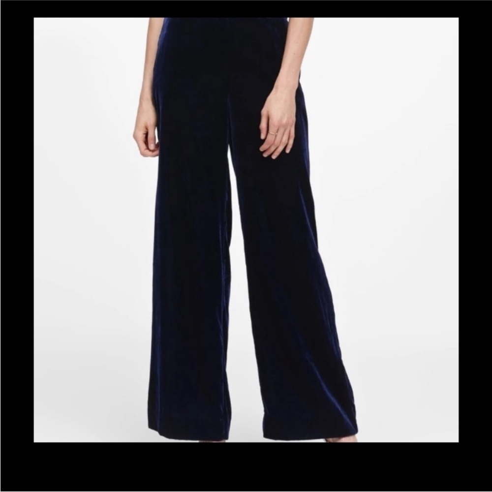 Banana Republic Navy Blue High-rise Wide-Leg Velvet Pants Petite Large